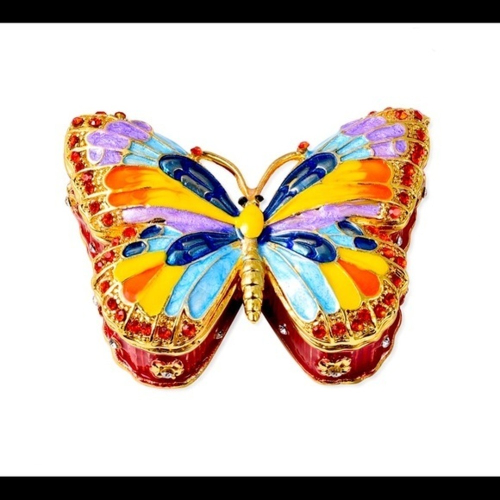 Austrian Crystal, Enameled Butterfly Jewelry Box stash box